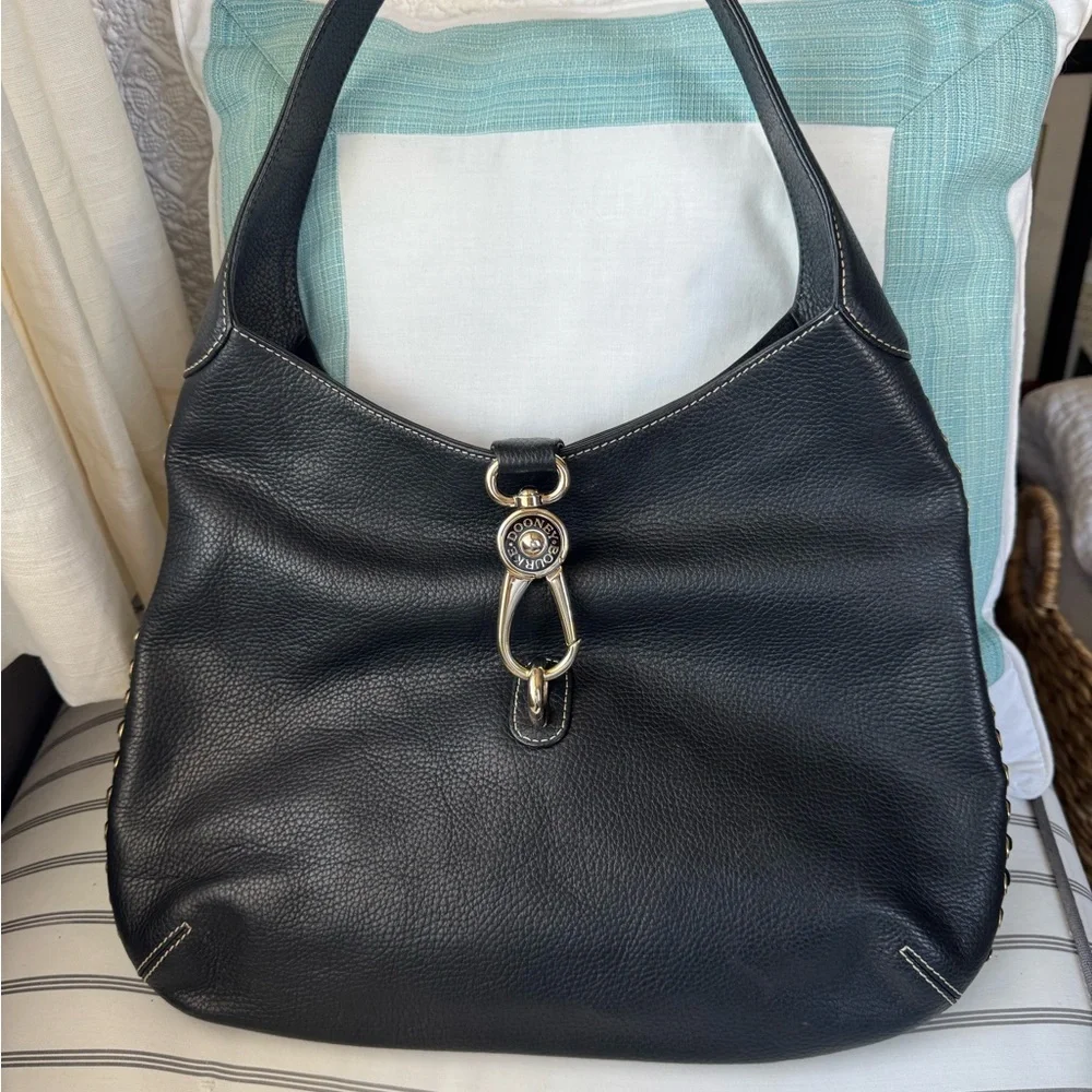Dooney & Bourke Black Pebbled Leather Hobo with Silver Hardware